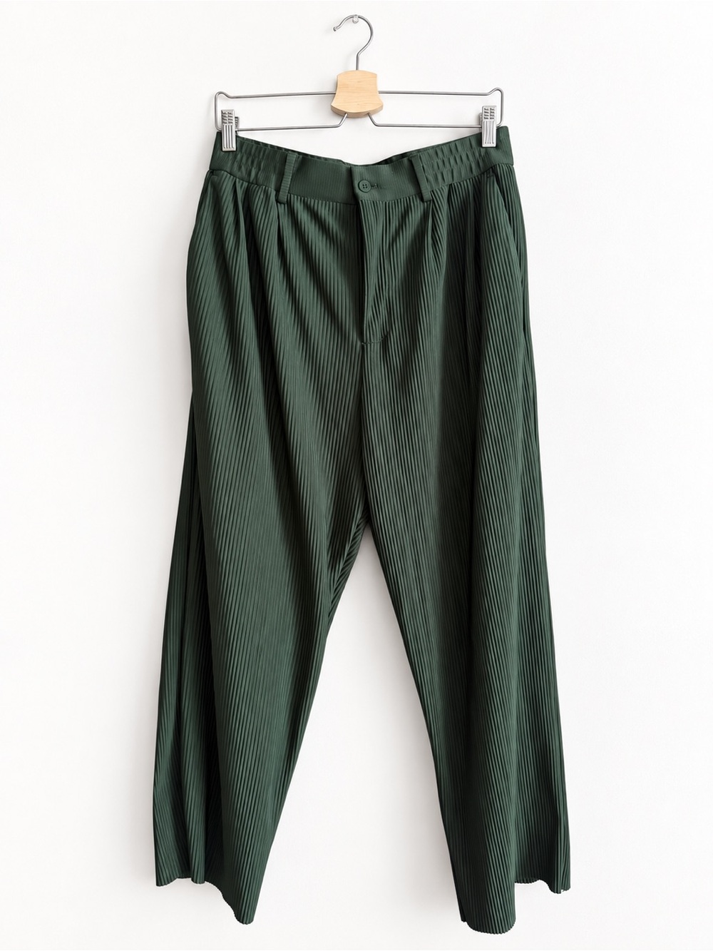 ZARA Green Pleated Ribbed Wide Leg Trouser Pants Size Medium